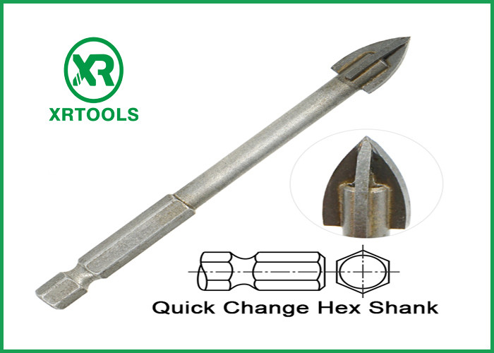 Hex Shank Metric Masonry Drill Bit Cross Carbide Tip for Glass / Ceramic Tile